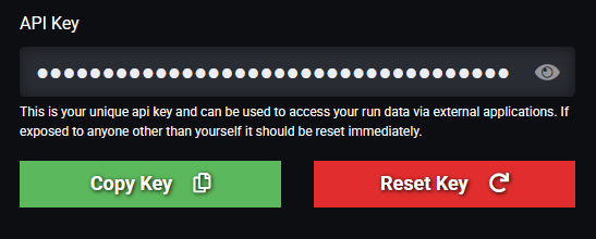 The Settings page showing the API key field and Copy button